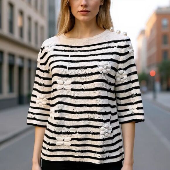 CHANEL Black and White Striped Blouse - Picture 12 of 13